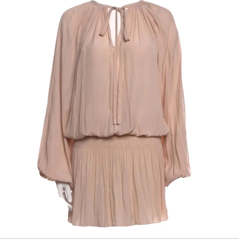 Ramy Brook Women's Paris Long Sleeve Smocked V-neck Blush Mini Dress